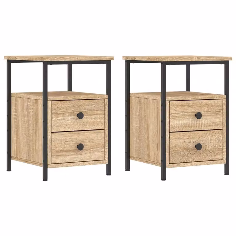 Berkfield Home Set of 2 Sonoma Oak Bedside Cabinets in Brown, W/D/H: 34 x 35.5 x 50 cm