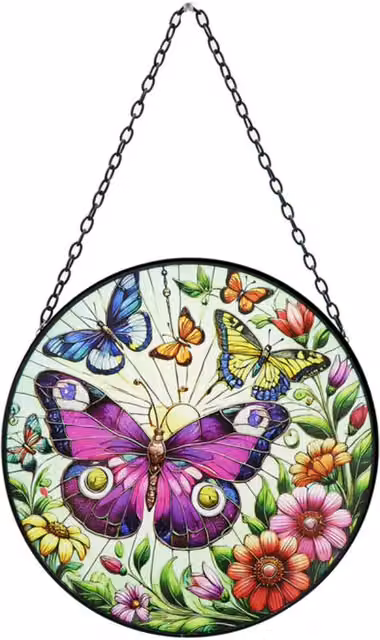 Betley Butterfly Stained Glass Suncatcher in Purple, Multicolour and Black
