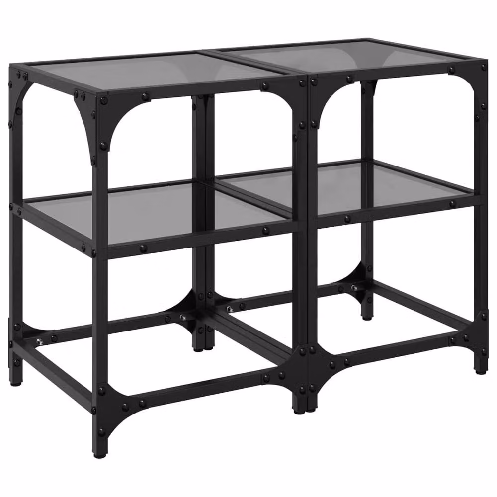 Berkfield Home Set of 2 Decorative Square Coffee Tables with Black Glass Tops and Steel Frames, W/D/H: 30 x 30 x 45 cm – 3