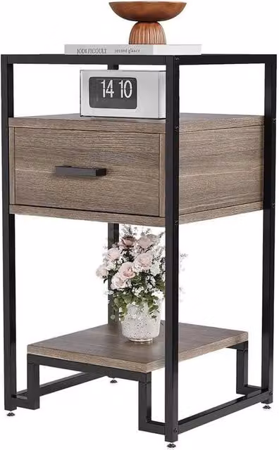 KORVIXA Modern Side Table in Brown and Black with Tempered Glass Top, W/D/H: 100 x 100 x 77.97 cm – 1