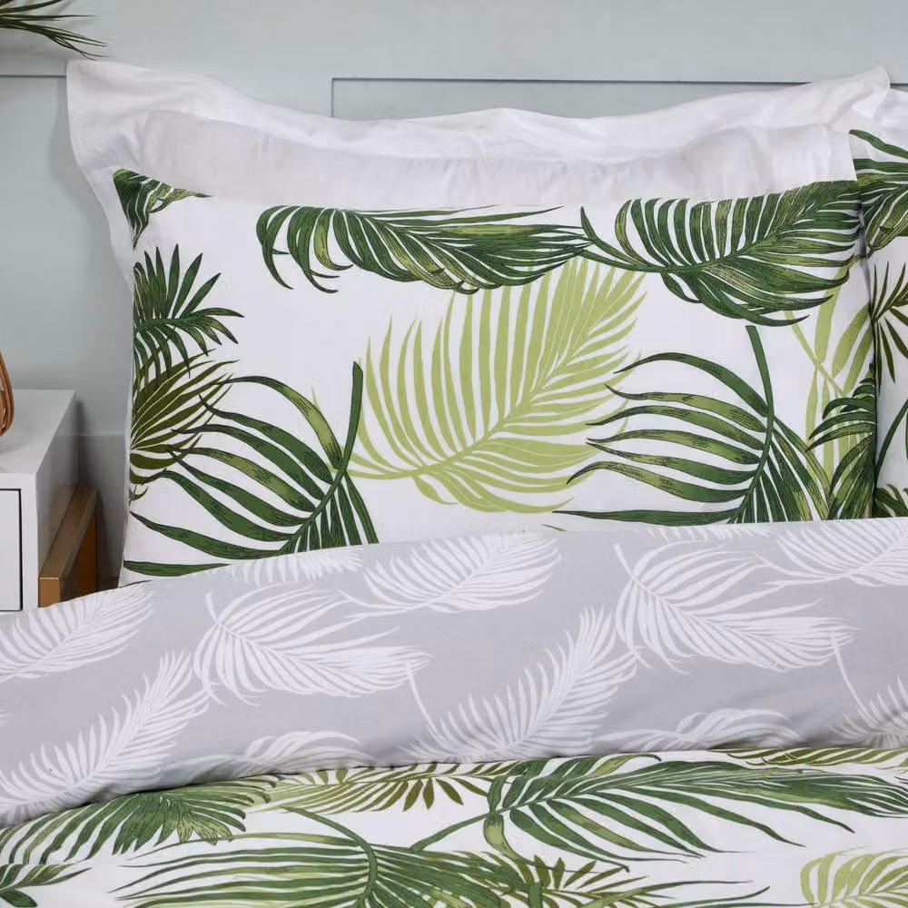 Smart Living Reversible Polycotton Floral Palm Print Duvet Cover and Pillowcase Set, Green, W: 140 cm, H: 200 cm – 2