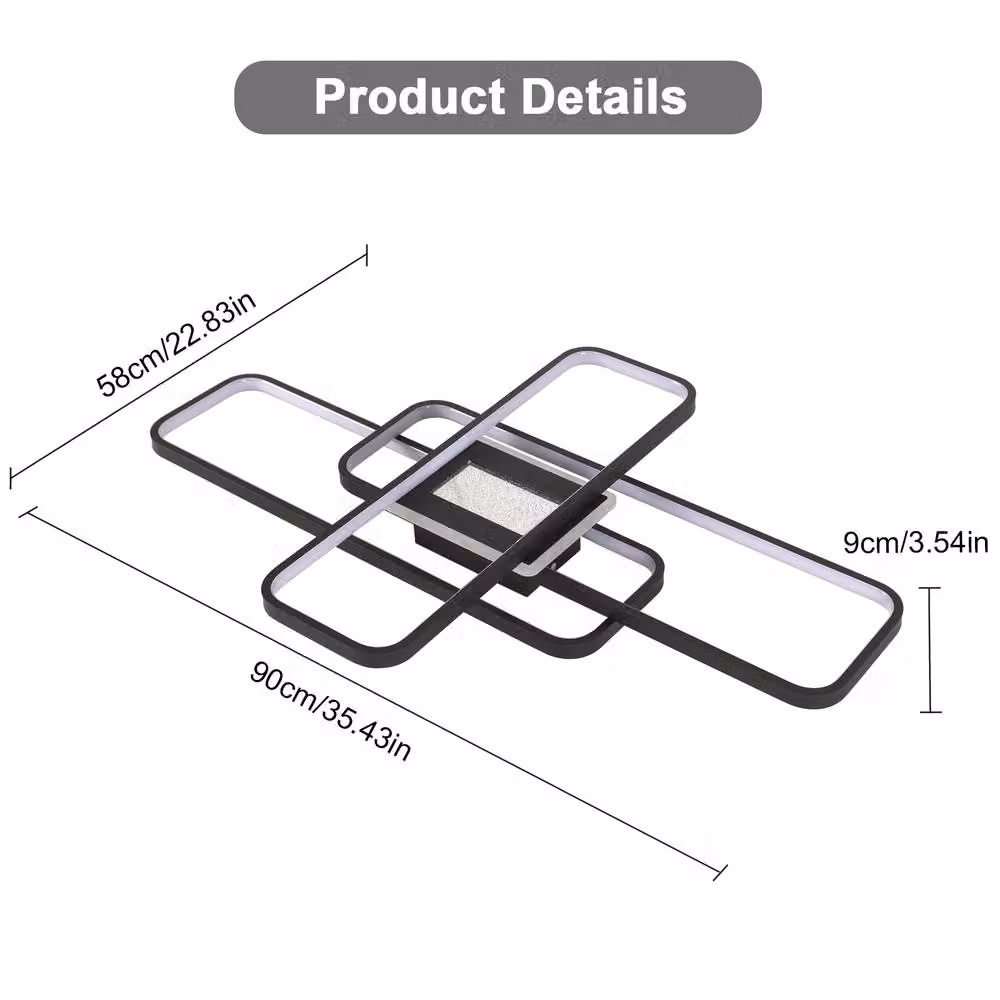 Goeco Black Square LED Dimmable Ceiling Light with Remote Control – 3