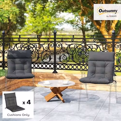 Outsunny Set of 4 Waterproof Garden Chair Cushions in Grey, W: 53 cm, H: 112 cm – 2