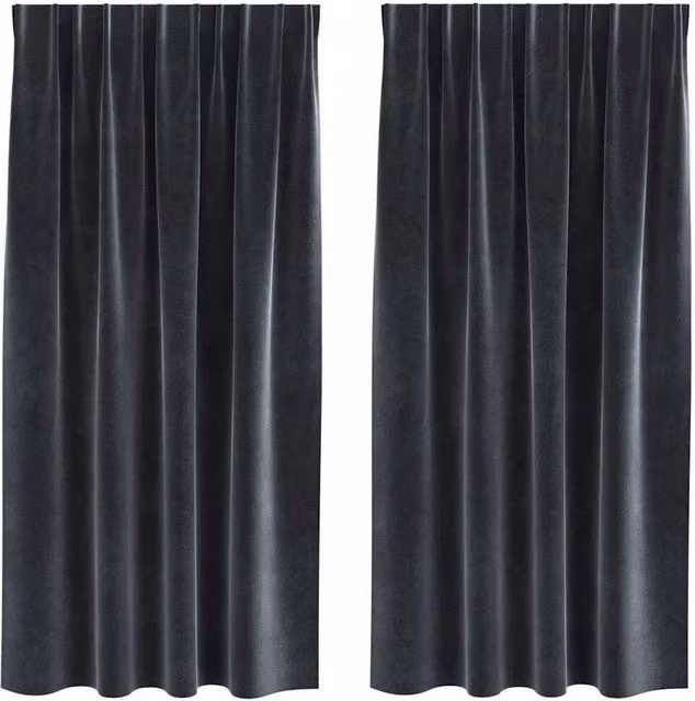 Berkfield Home Dark Grey Velvet Blackout Curtains with Top Tape, 2 Pack – 1