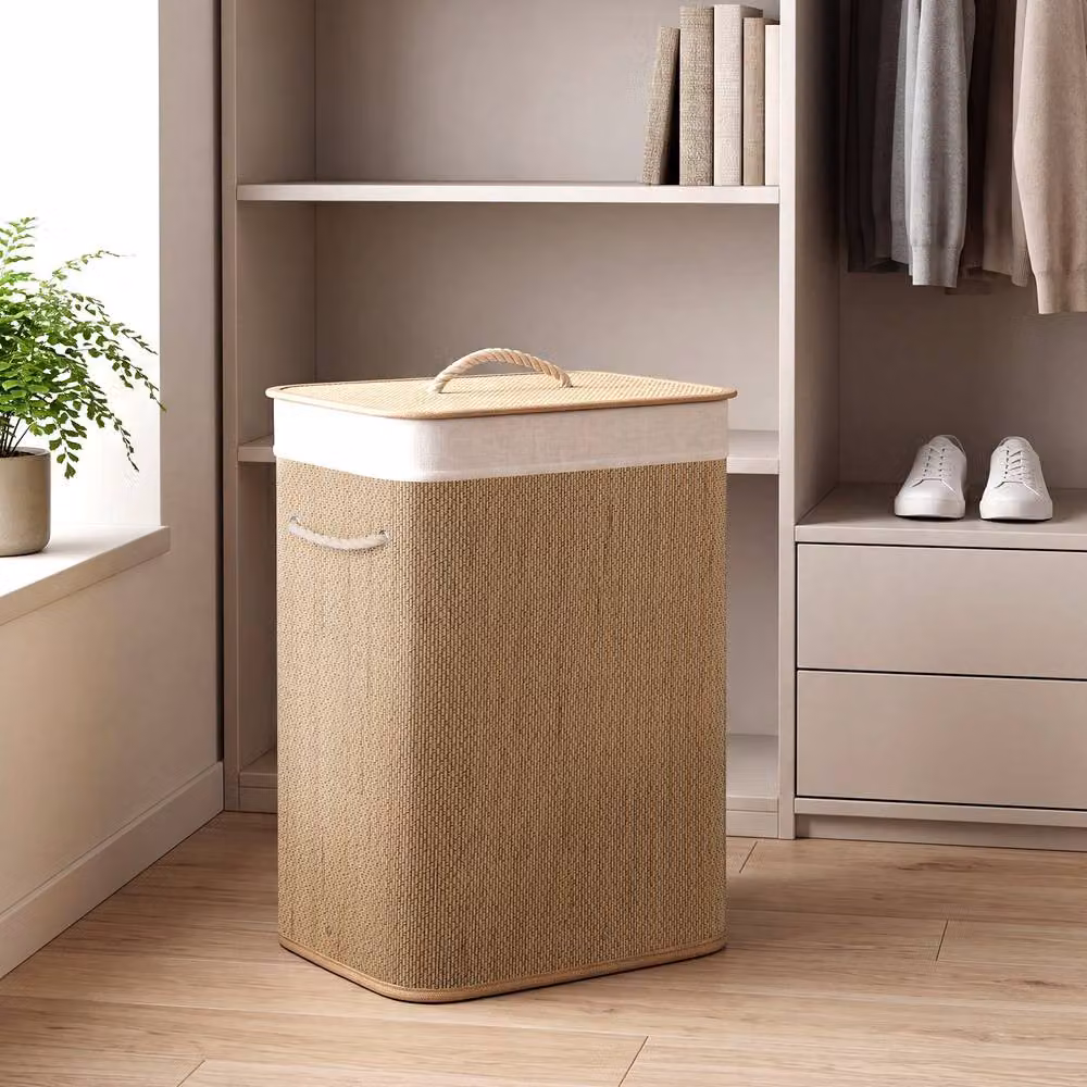 Gymax Bamboo Laundry Hamper with Lid and Removable Bag, 72 L Capacity, Beige – 2