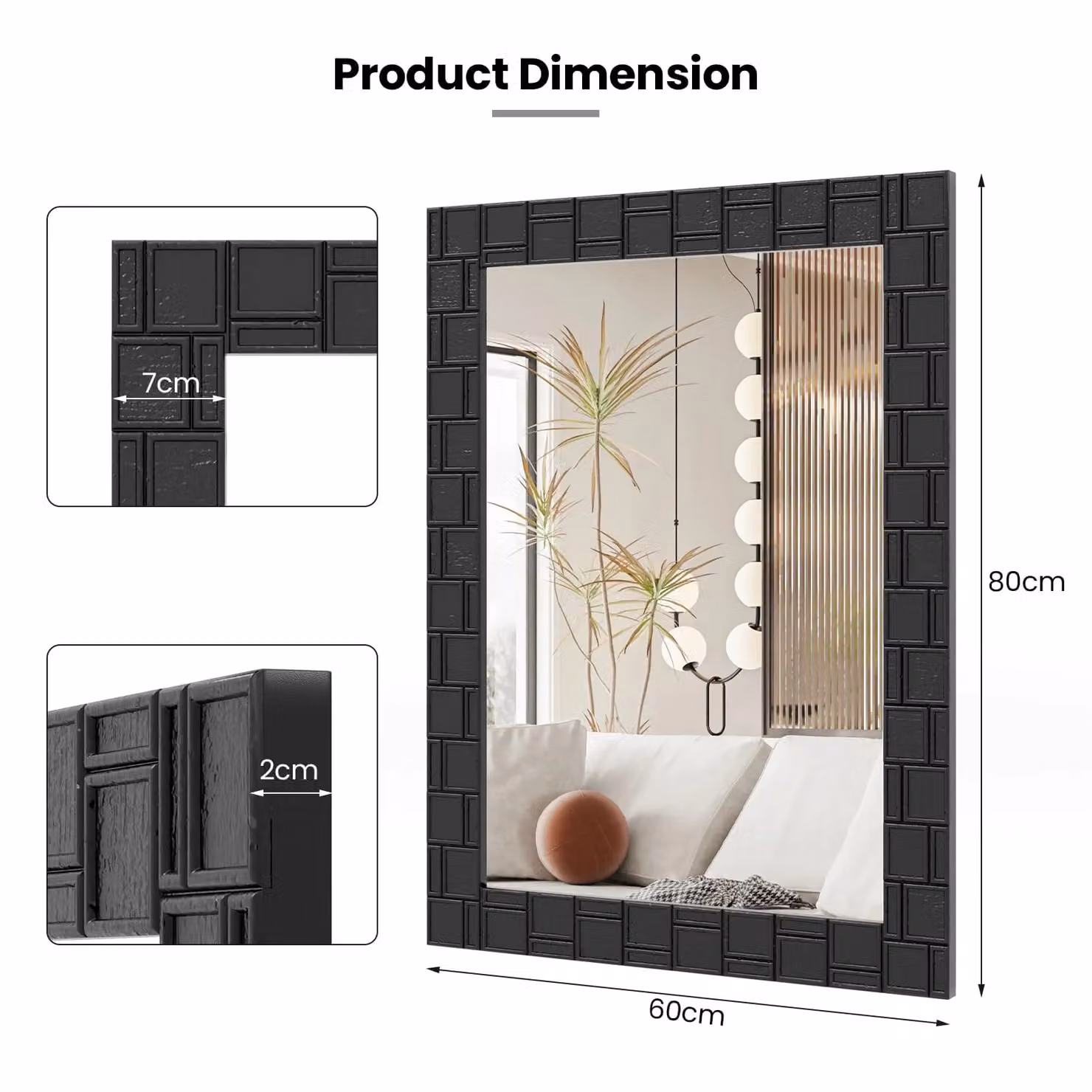 Costway Rectangular Wooden Framed Wall Mirror in Black, W: 80 cm, H: 60 cm – 2