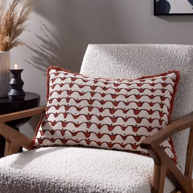 HOEM Avery Abstract Fringed Cotton Cushion in Red, W/H: 60 x 40 cm – 2