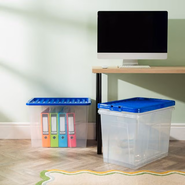 Wham Crystal 80L Storage Box with Stronger Lid Pack of 3, Blue