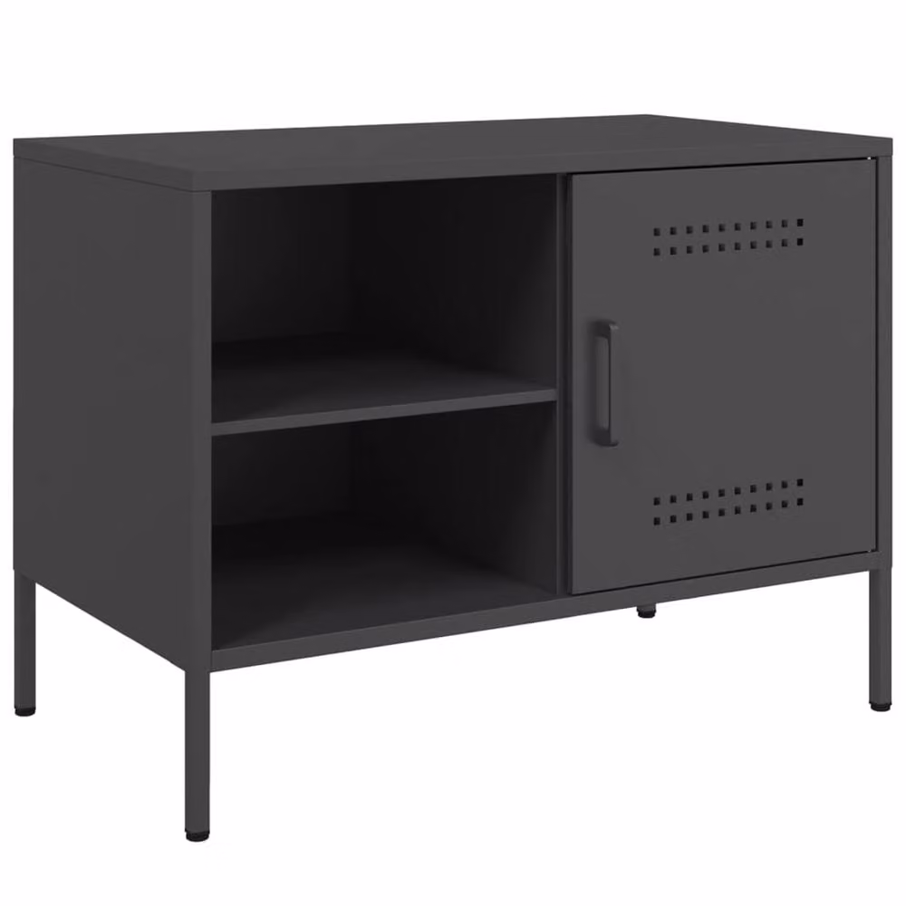 Berkfield Home Set of 2 Black Steel TV Cabinets, W/D/H: 68 x 39 x 50.5 cm – 4