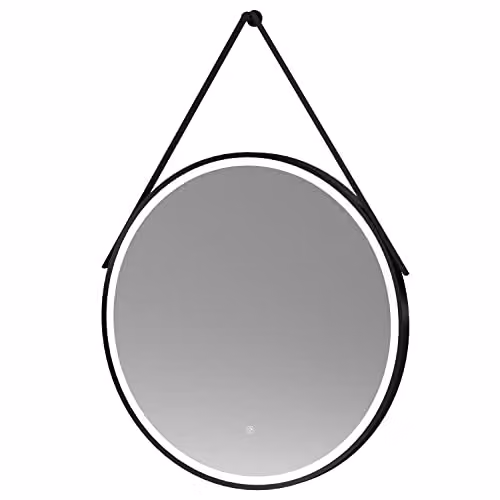 nuie LQ721 Salana Modern Bathroom Wall Hung Framed LED Touch Sensor Mirror, Black/Black Strap, Width: 80 cm