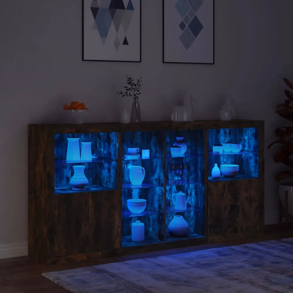 Berkfield Home Modern Sideboard with Integrated LED Lights in Smoked Oak Brown, W: 202 cm, D: 37 cm, H: 100 cm – 5