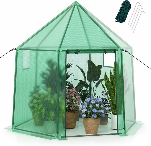 COSTWAY Portable Green Hot House Tent with Window for Growing Aid