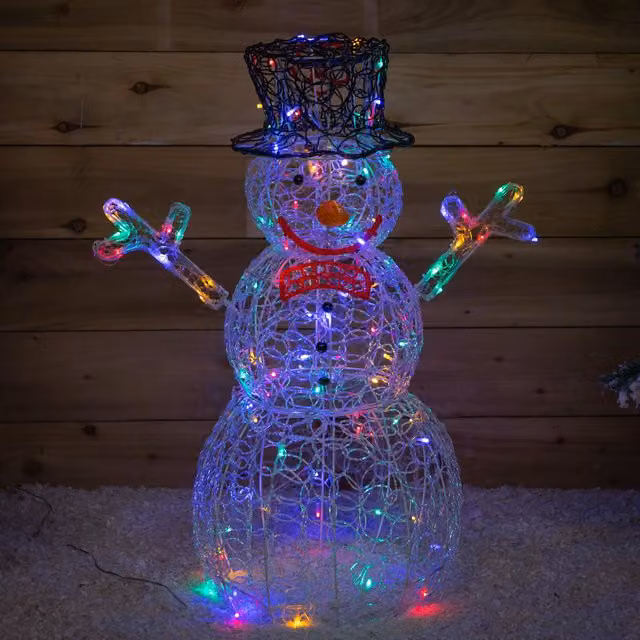 Premier 76cm Light Up Acrylic Christmas Snowman with Multicolour LEDs – 1