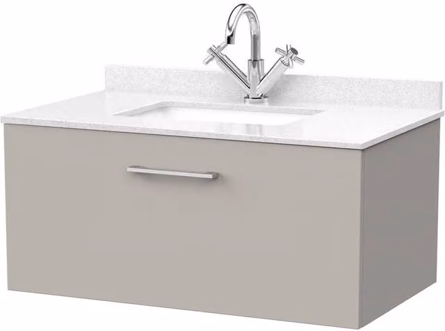 Balterley Pershall 1 Drawer Vanity with Marble Top and Basin in Pebble Grey, Width: 80 cm
