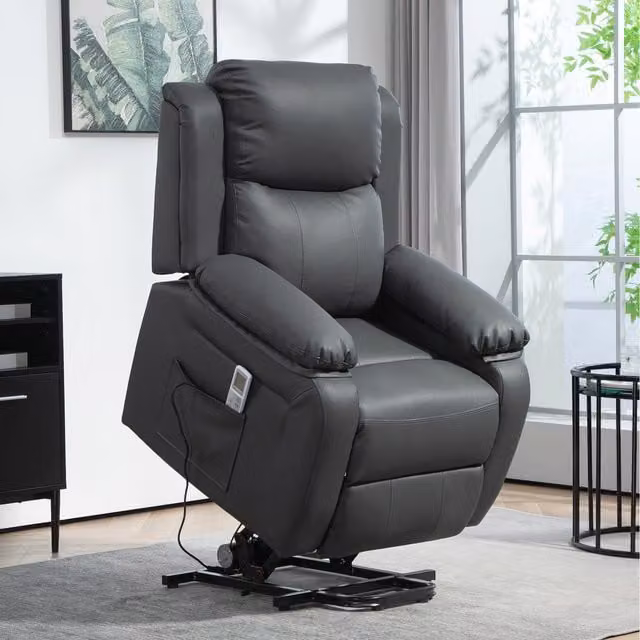 HOMCOM Electric Massage Power Lift Chair in Dark Grey with Synthetic Leather and Armrests