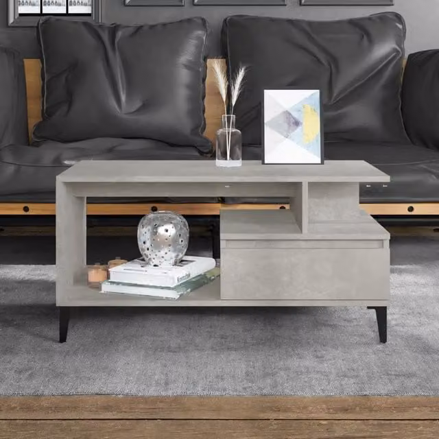 Berkfield Home Industrial Coffee Table in Concrete Grey, W/D/H: 90 x 49 x 45 cm