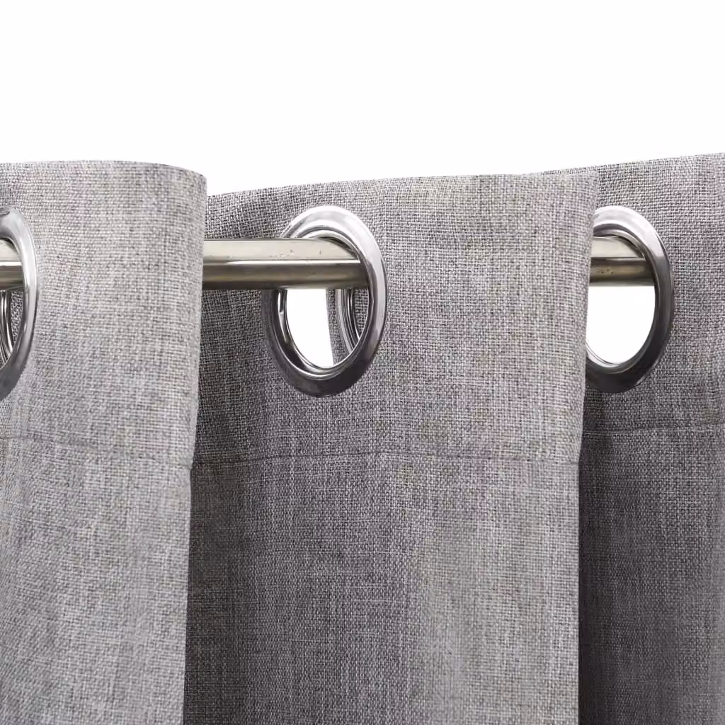 Berkfield Home Grey Linen-Look Blackout Eyelet Curtains, W: 290 cm, H: 245 cm – 2