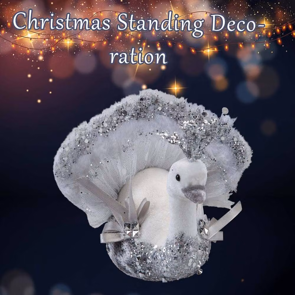 VFM e-Store Christmas Velvet Turkey Tabletop Decoration, Grey and White, W: 13 cm, D: 16 cm – 2