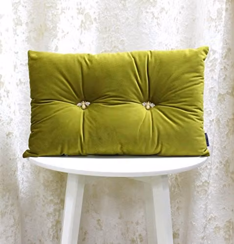 Paoletti Bumble Bee Embroidered Velvet Ready Filled Rectangular Cushion in Green, W: 50 cm, H: 30 cm – 3
