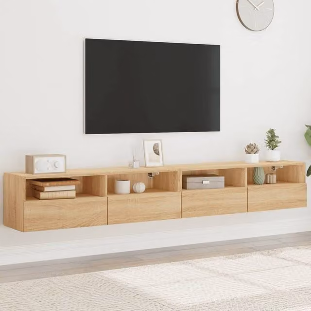 Berkfield Home Set of 2 Sonoma Oak TV Wall Cabinets in Brown, W/D/H: 100 x 30 x 30 cm