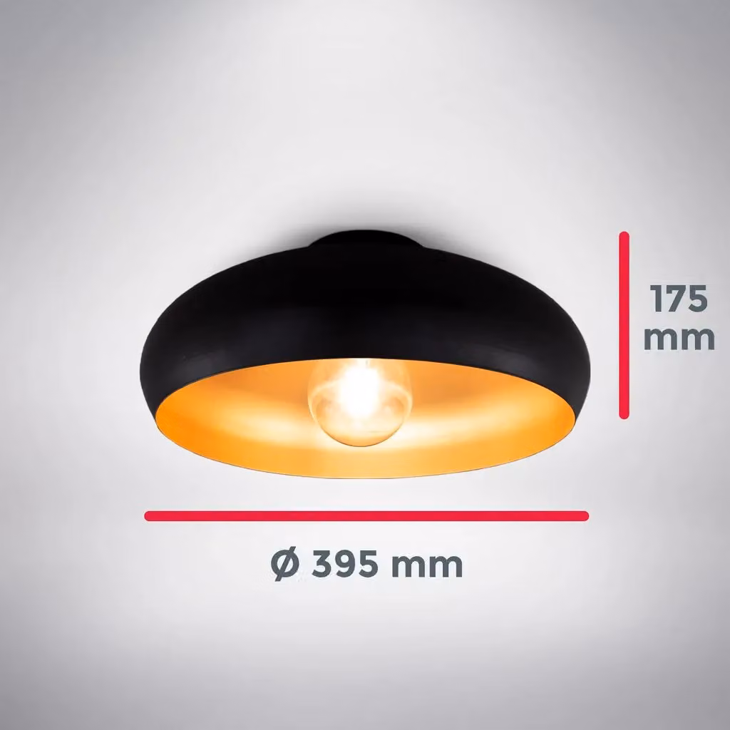 B.K.Licht Black and Gold Vintage Metal Round Ceiling Light, E27 60W, W/D/H: 39.5 x 39.5 x 17.5 cm – 5