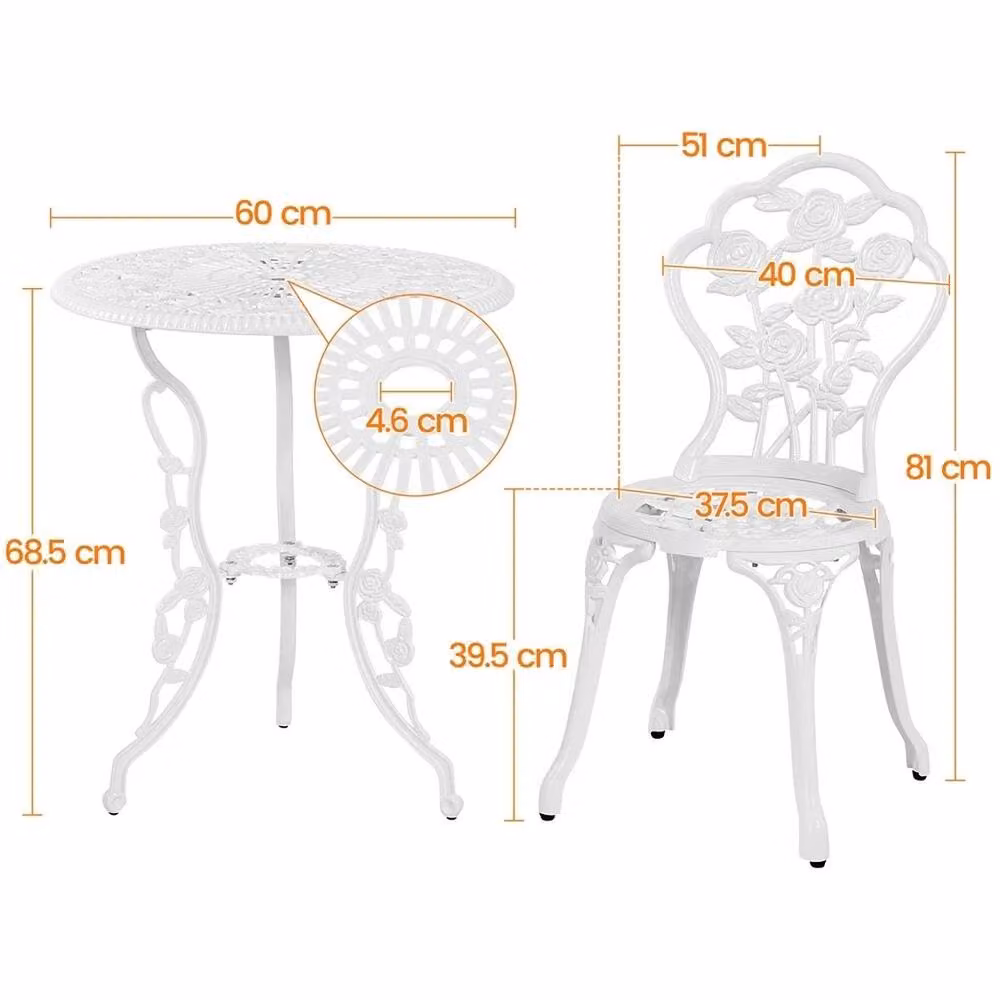 EONLION White Rose 3 Piece Patio Bistro Table Set with Umbrella Hole in White – 2