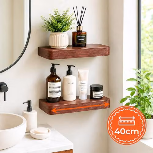 Innoteck Set of 2 Walnut Wooden Floating Wall Shelves with Rounded Edges, 40 cm – 2
