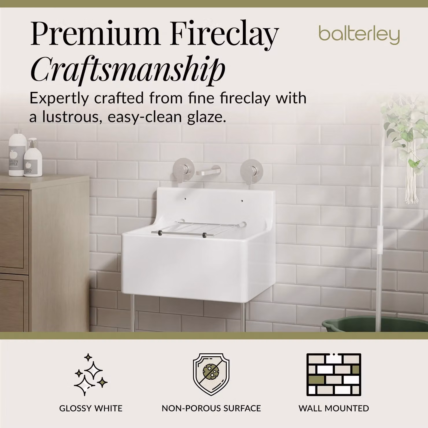 Balterley White Ceramic Single Bowl Kitchen Sink with Grill, W: 51.5 cm, D: 38.2 cm, H: 39.3 cm – 2