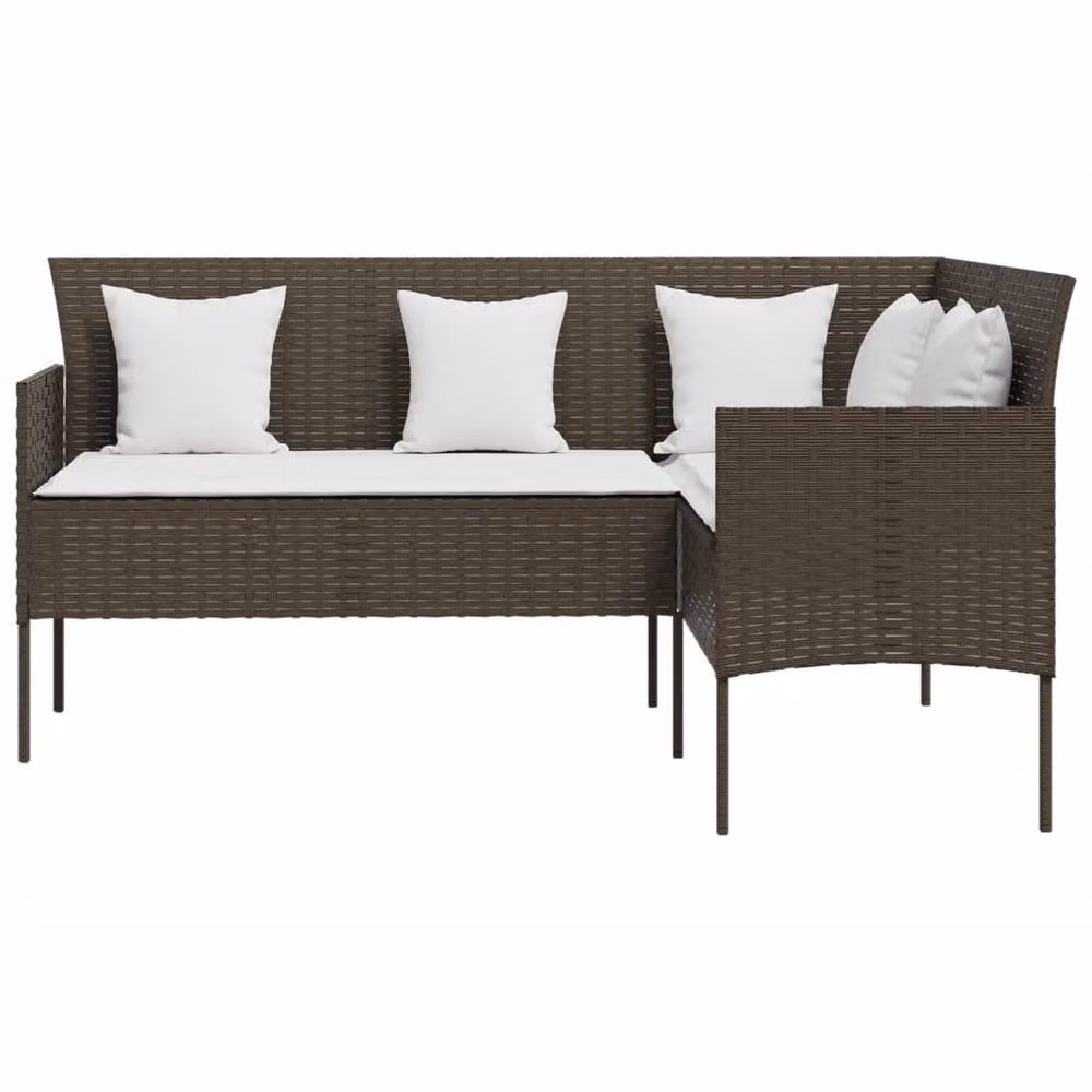 Berkfield Home 5 Piece L-Shaped Poly Rattan Garden Sofa Set in Brown with Cushions and Coffee Table – 2