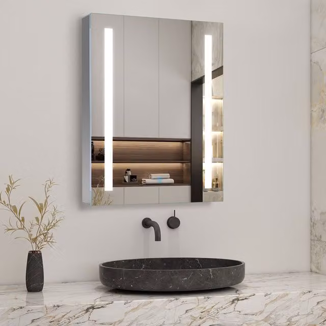 Aica White LED Bathroom Mirror Cabinet with Integrated Lighting and Anti-Fog Functionality, Width: 60 cm