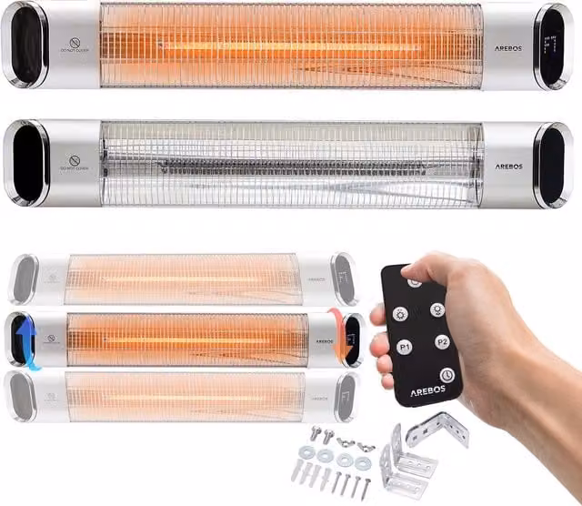 AREBOS 2000W Infrared Heater with Remote Control in Silver