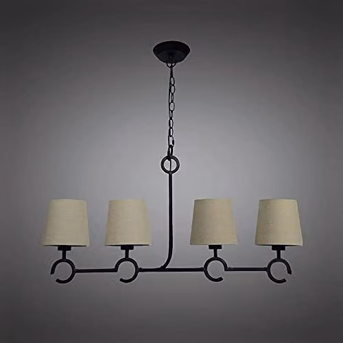Netlighting Argi 4-Light Bar Pendant Light in Brown Oxide with Taupe Fabric Shades and E27 Bulbs – 2