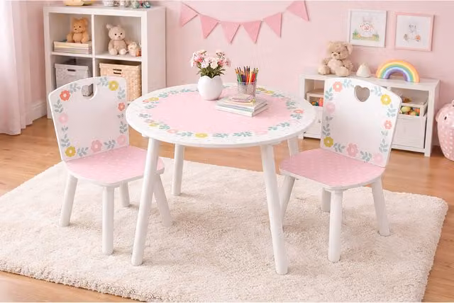 Kidsaw Country Cottage White Floral Round Wooden Garden Table and Chairs Set