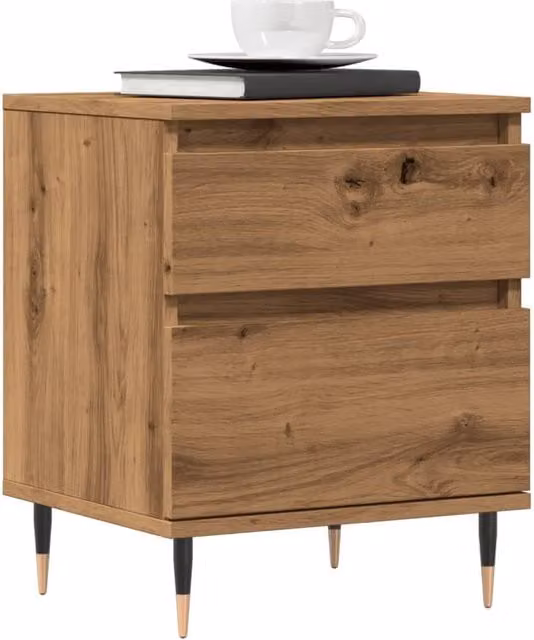 Berkfield Home Set of 2 Artisan Oak Bedside Cabinets in Brown, W/D/H: 40 x 35 x 50 cm