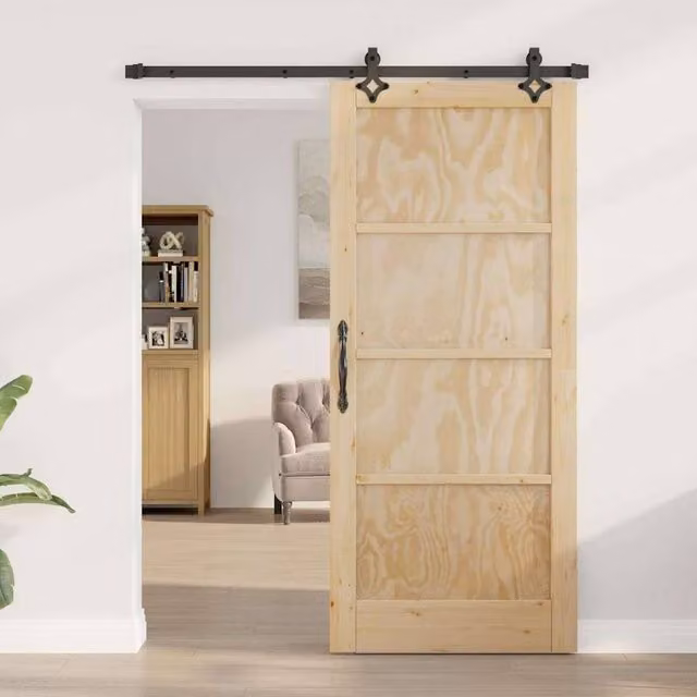 Berkfield Home Orkdal Solid Wood Pine Sliding Door with Hardware Set in Beige