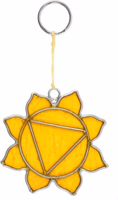 KDMK Yellow Solar Plexus Chakra Symbol Glass Mini Suncatcher Hanging Pendant