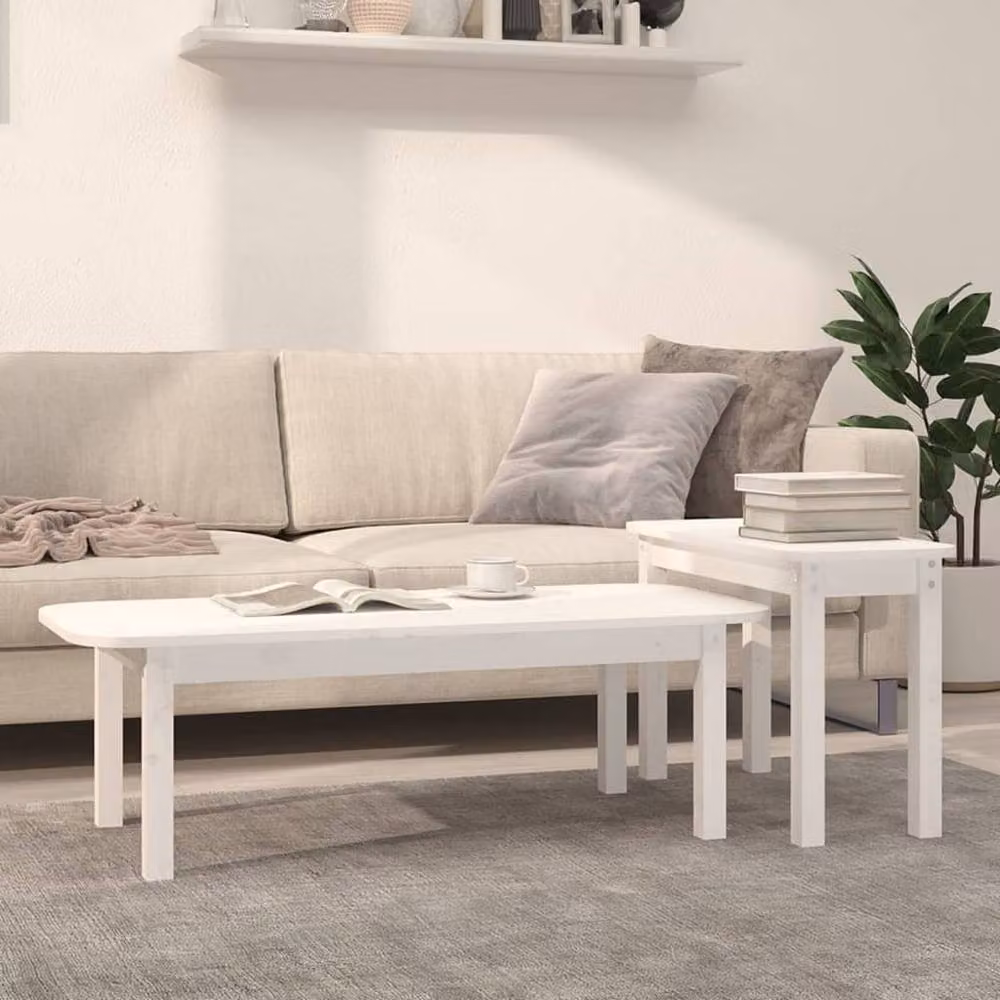 Berkfield Home 2 Piece Nested Coffee Table Set in White Rustic Solid Pine Wood – 2