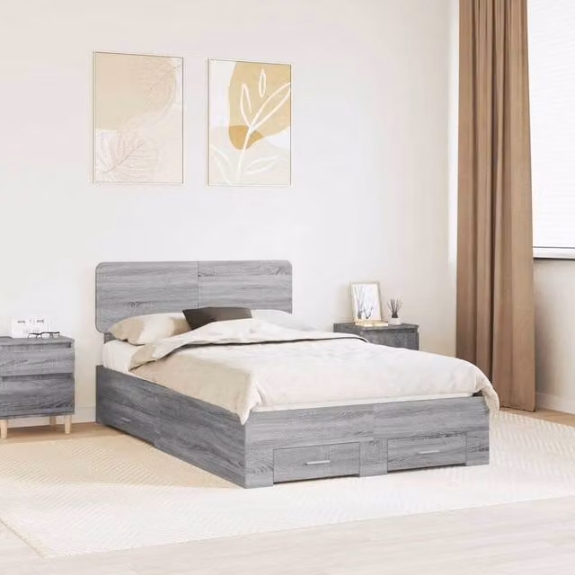 Berkfield Home Modern Bed Frame with Drawers in Grey Sonoma, W/D/H: 120 x 200 cm, Engineered Wood