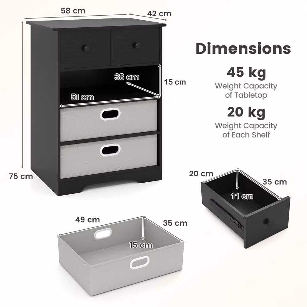 Costway Modern 4-Drawer Dresser with Open Shelves in Black – 2