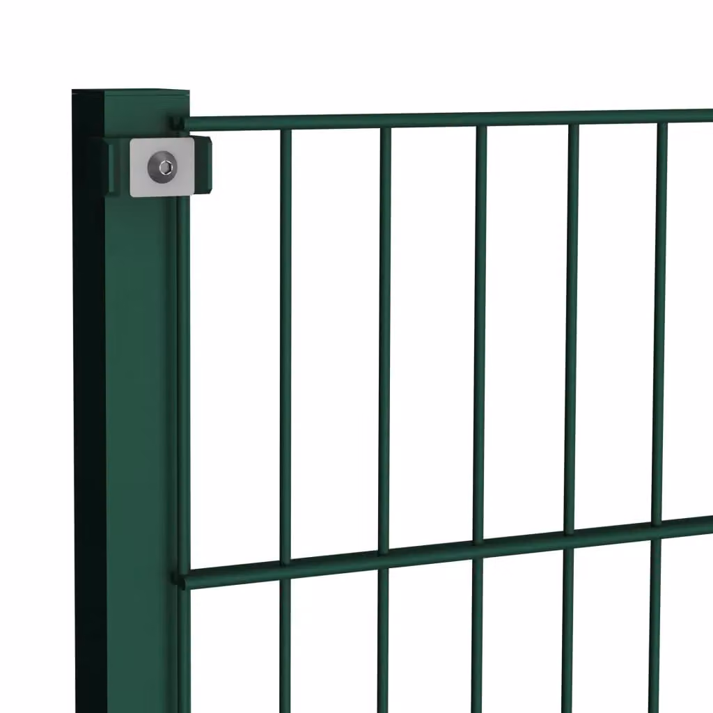 Berkfield Home Green Powder-Coated Steel Double-Bar Mat Fence Panel with Posts, W: 10.2 m, H: 1.3 m, D: 0.8 m – 2