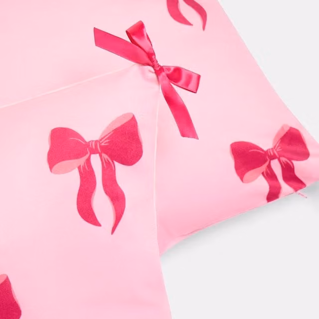 OHS Pink Bow Print Square Cushion Covers, Pack of 4, W/D/H: 45 x 45 x 45 cm