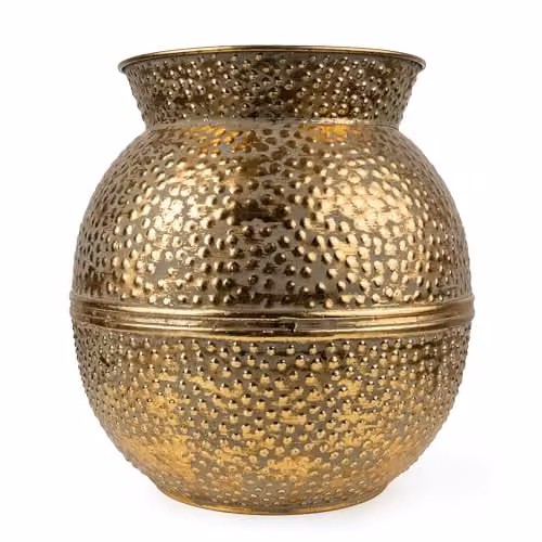 Madison & Mayfair Large Antique Gold Rounded Metal Vase H: 31.0 cm, W: 30.0 cm, D: 30.0 cm – 1