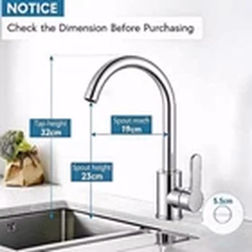 EONLION Modern Chrome Single Lever Kitchen Sink Faucet with Swivel Spout in Silver, W/D/H: 23.0 x 19.0 x 32.0 cm – 2