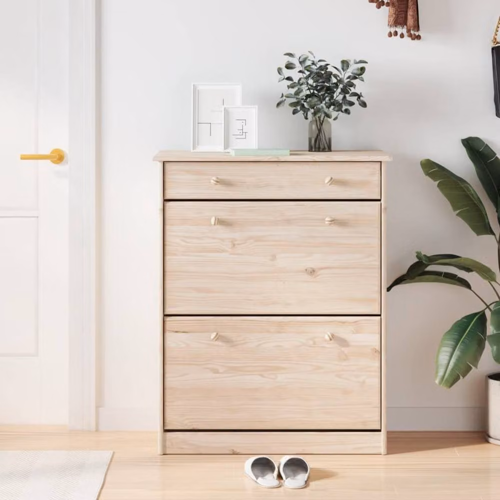 Berkfield Home ALTA Shoe Cabinet in Natural Solid Pine, W/D/H: 77 x 35 x 96 cm – 1