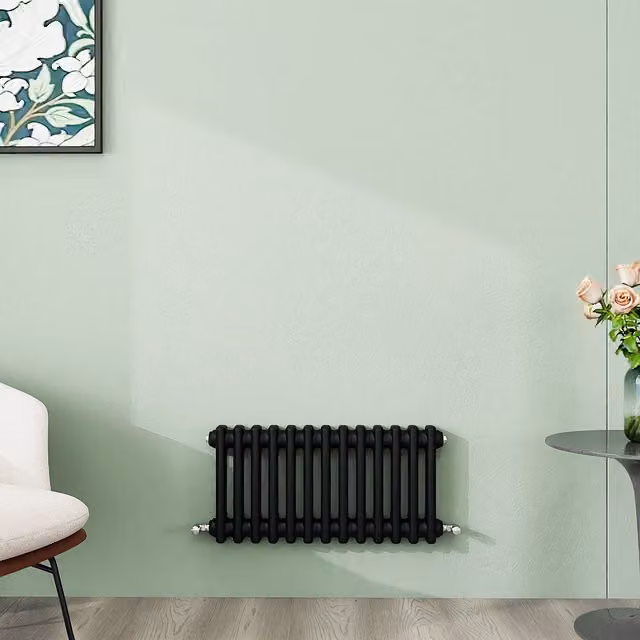 AicaBathroom Horizontal Traditional Cast Iron Style 2 Column Radiator in Black, W/D/H: 60.5 x 30 x 60.5 cm