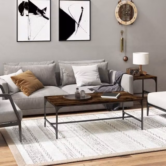 Berkfield Home Smoked Oak Coffee Table in Brown, W/D/H: 100 x 50 x 35 cm