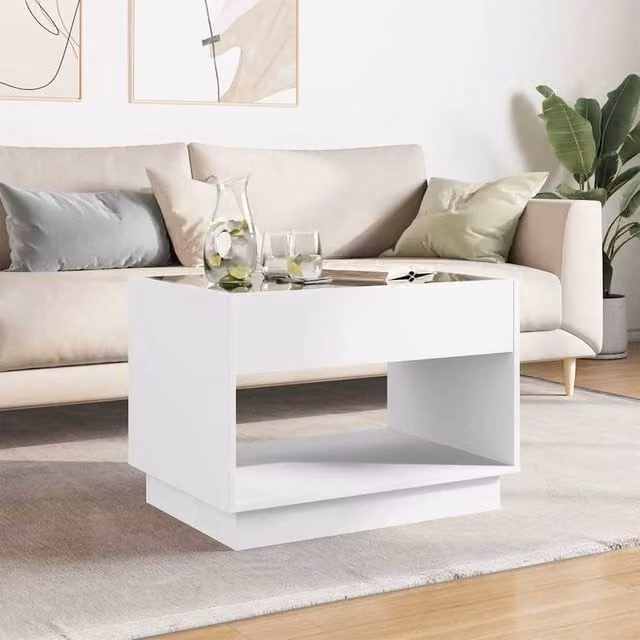 Berkfield Home Infinity LED Decorative Coffee Table, White, W: 70 cm, D: 50 cm, H: 50 cm