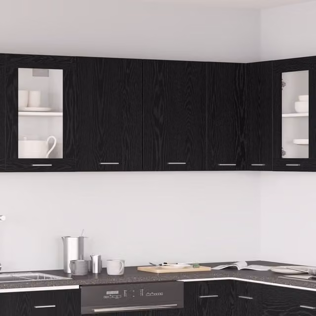 Berkfield Home Black Oak Modern Wall Mounted Kitchen Cabinet with Hinged Doors and Internal Shelves, W: 80 cm, D: 31 cm, H: 60 cm