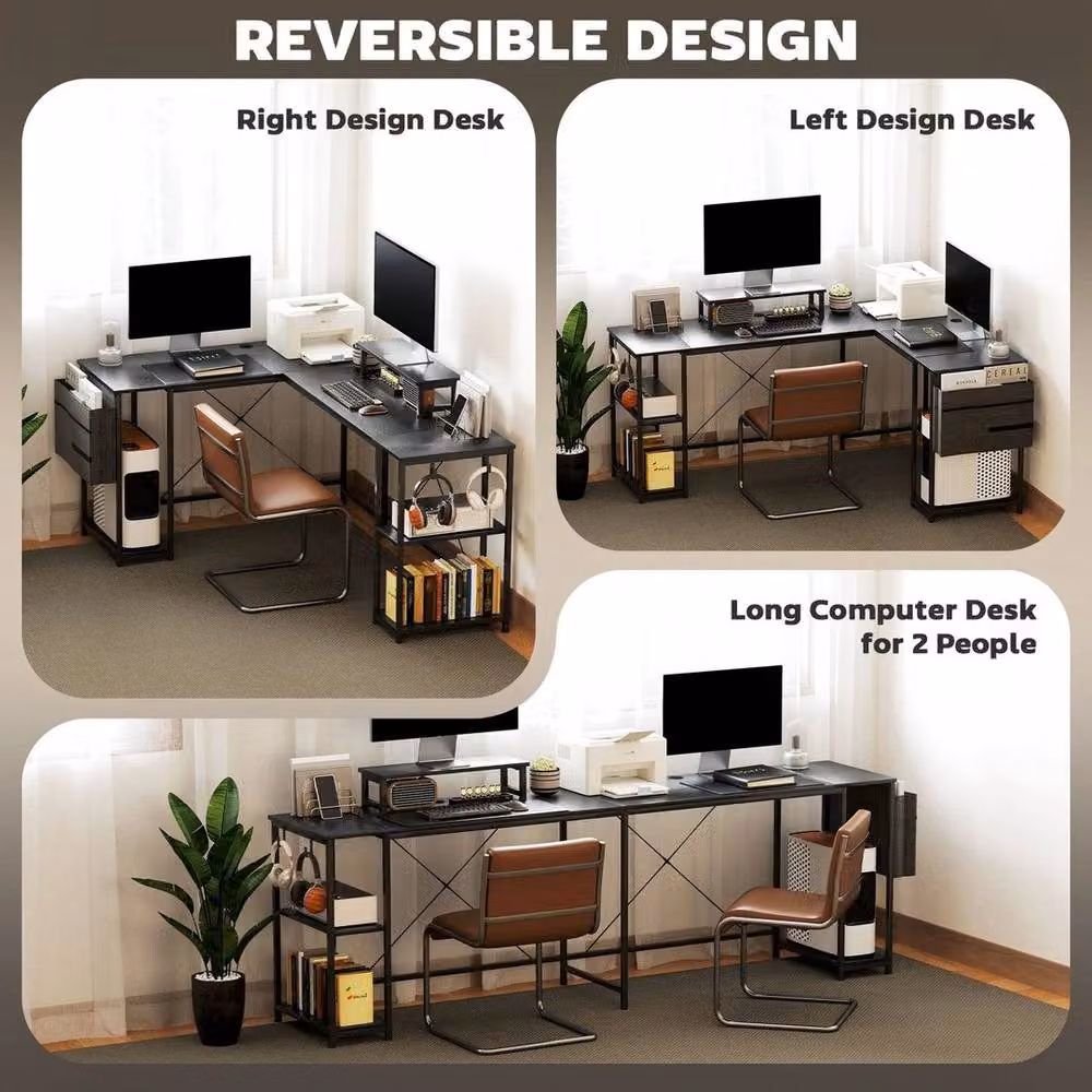 NESTLUNE Reversible L Shaped Black Gaming Desk for Home Office – 5