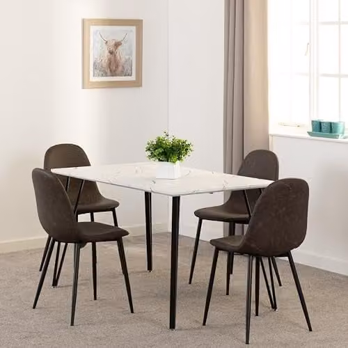 Seconique Marlow and Athens Dining Set in White and Brown